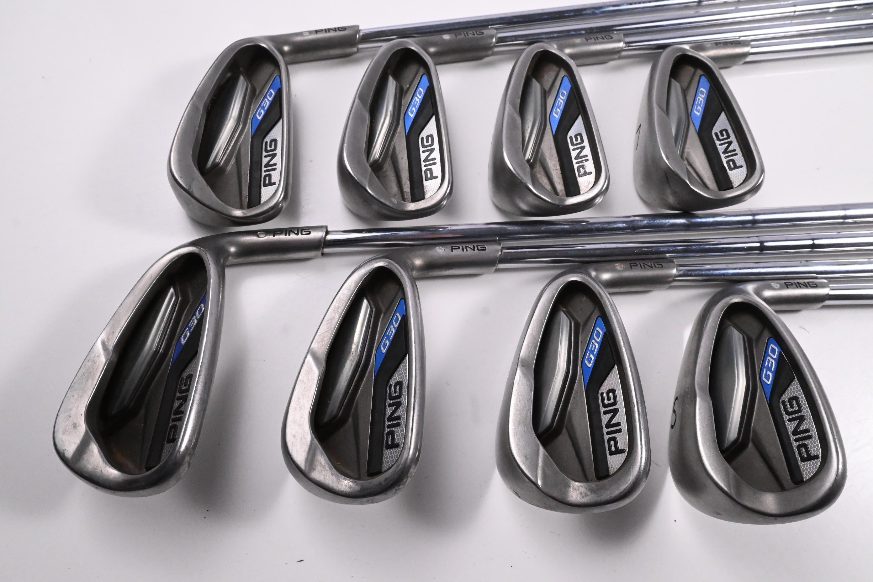 Ping G30 Irons / 4-PW+SW / Silver Dot / Stiff Flex Ping CFS Distance Shafts
