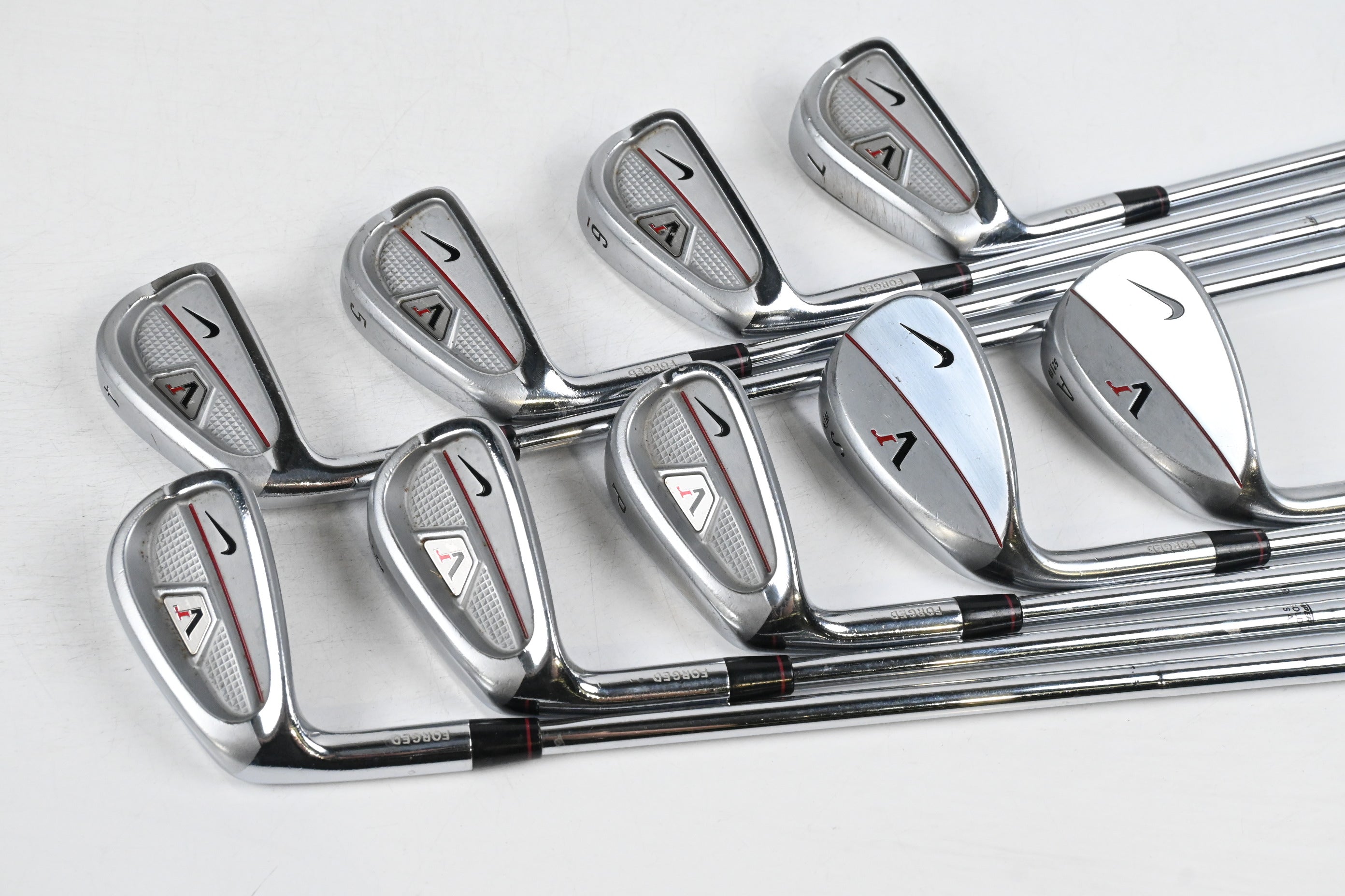 Left Hand Nike VR Split Cavity Irons / 4-PW+GW+SW / Stiff Flex Dynamic Gold