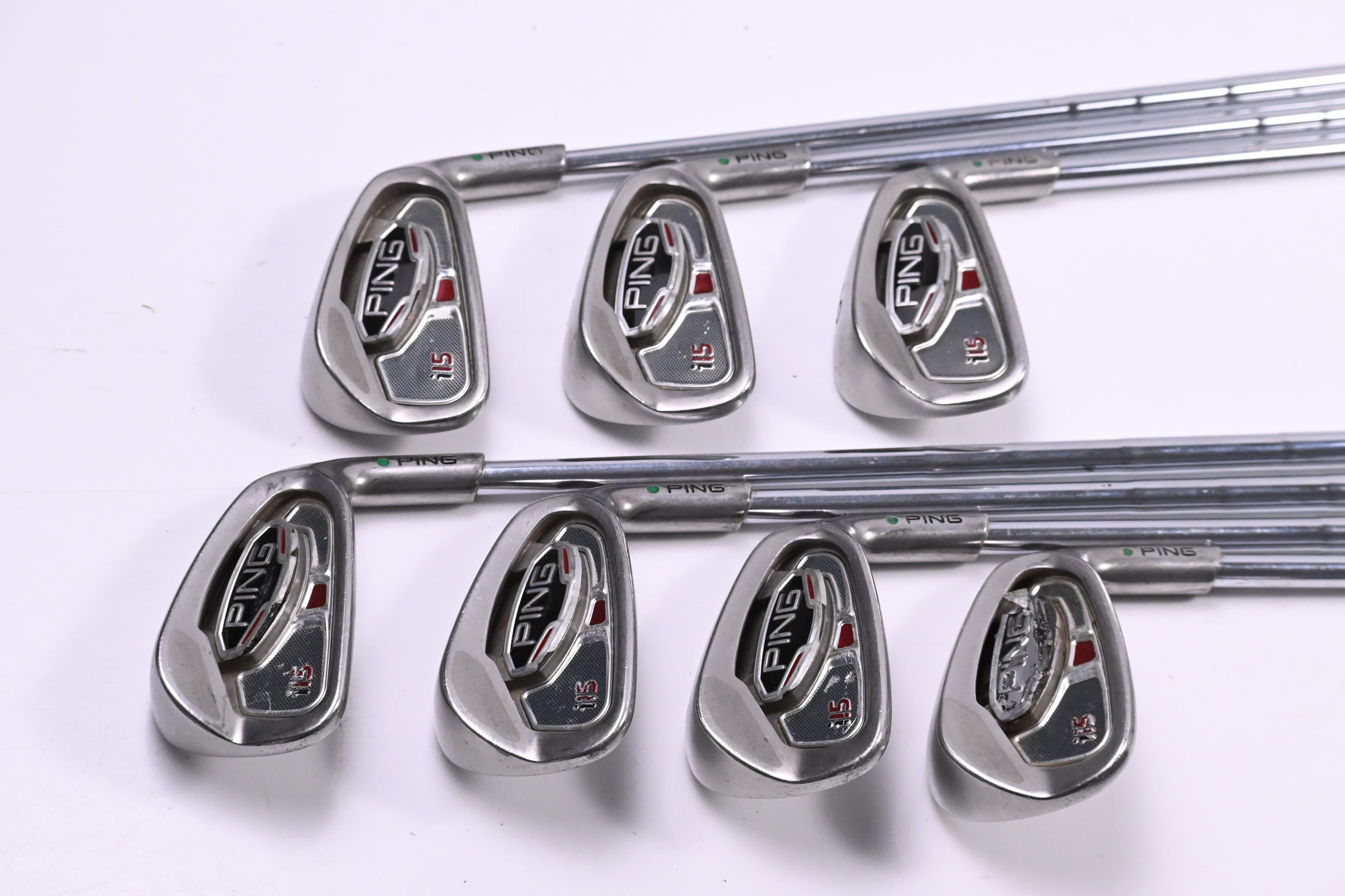 Ping G15 Irons / 4-PW / Green Dot / Stiff Flex Ping Z-Z65 Shafts