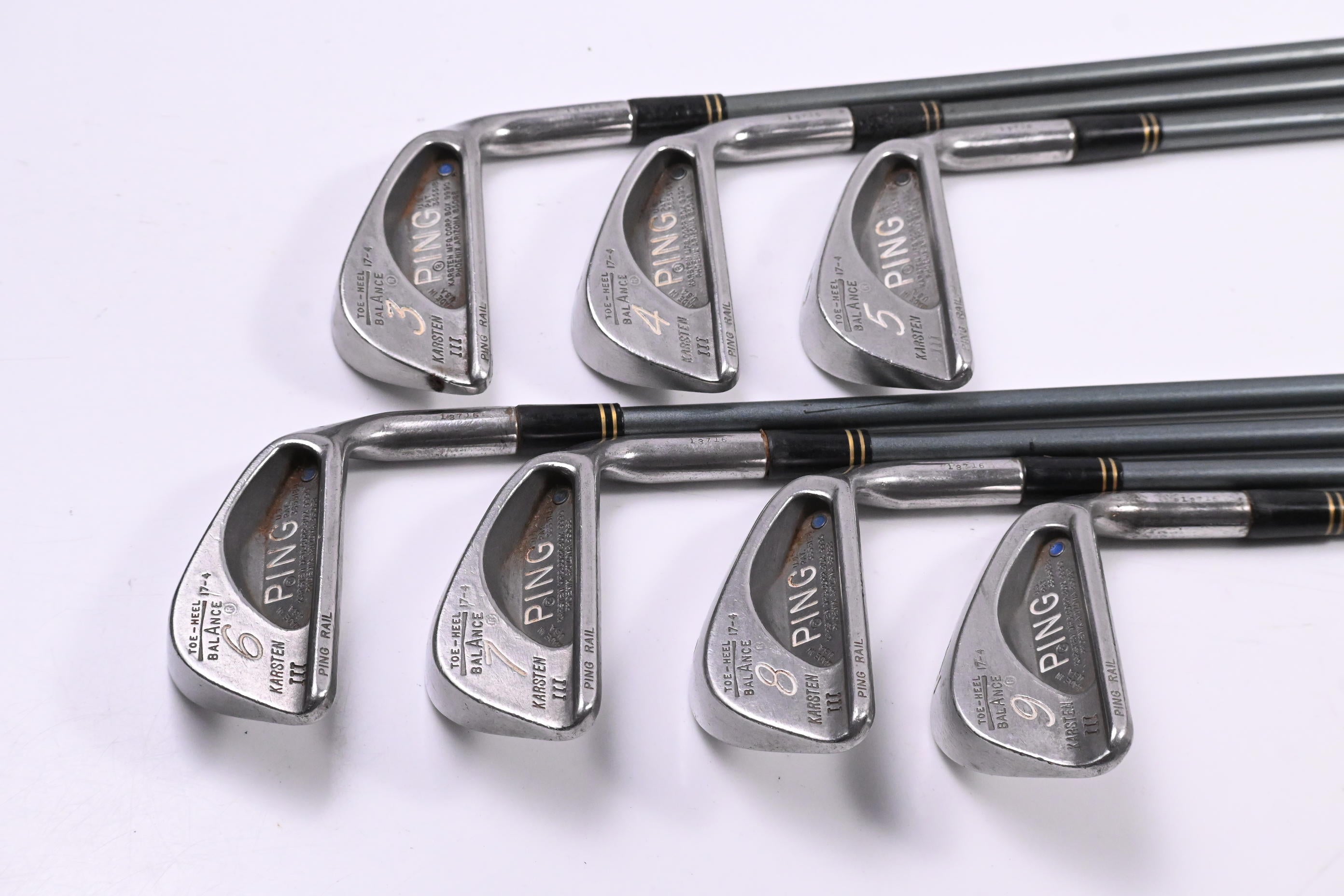 Ping Karsten III Irons / 3-9i / Blue Dot / Stiff Flex Graphite Shafts