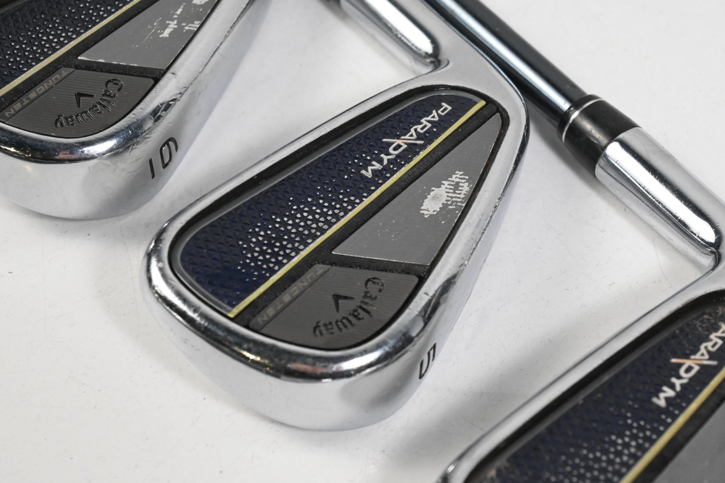 Left Hand Callaway Paradym Irons / 4-PW+GW / Stiff Flex UST Mamiya Recoil Dart