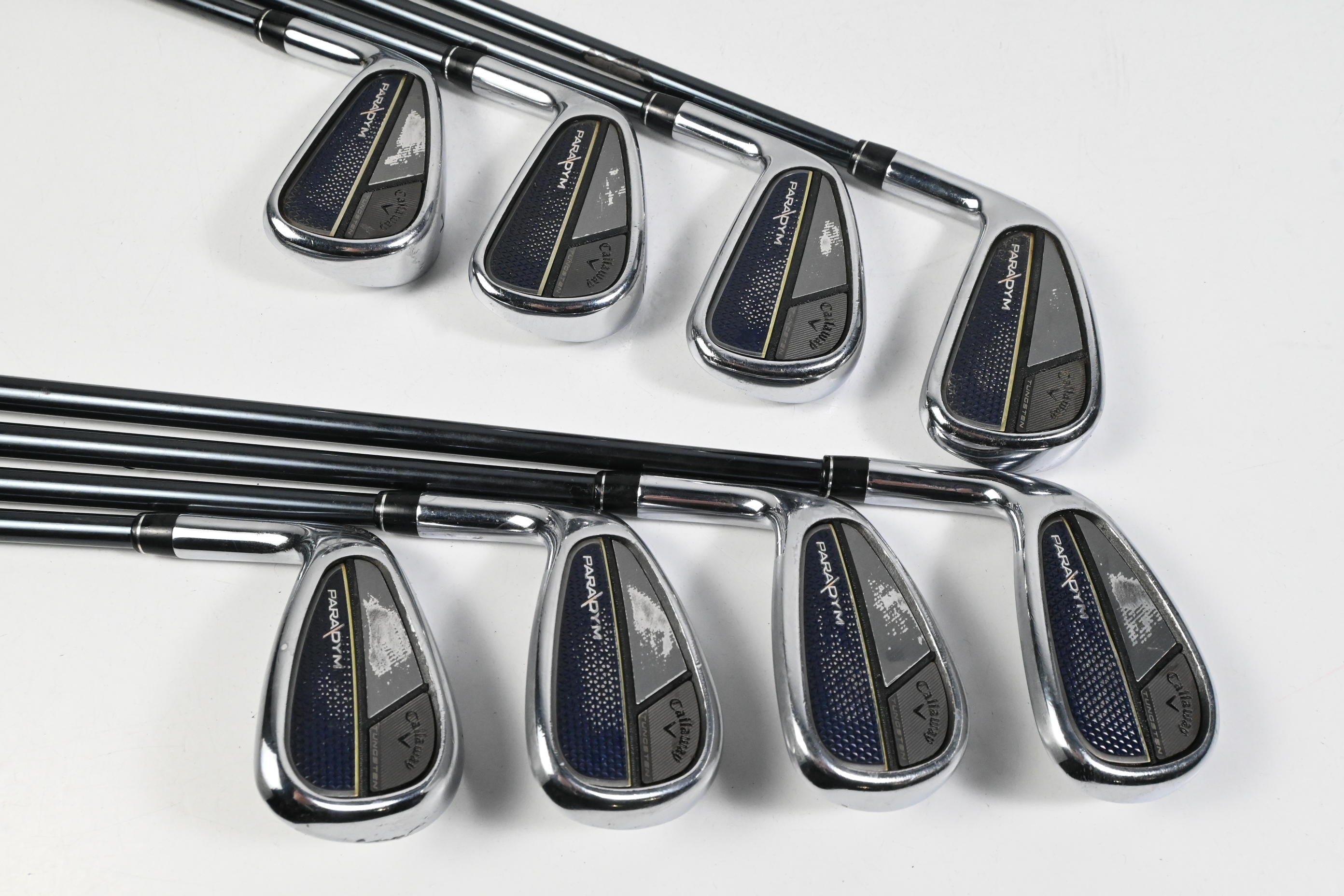 Left Hand Callaway Paradym Irons / 4-PW+GW / Stiff Flex UST Mamiya Recoil Dart