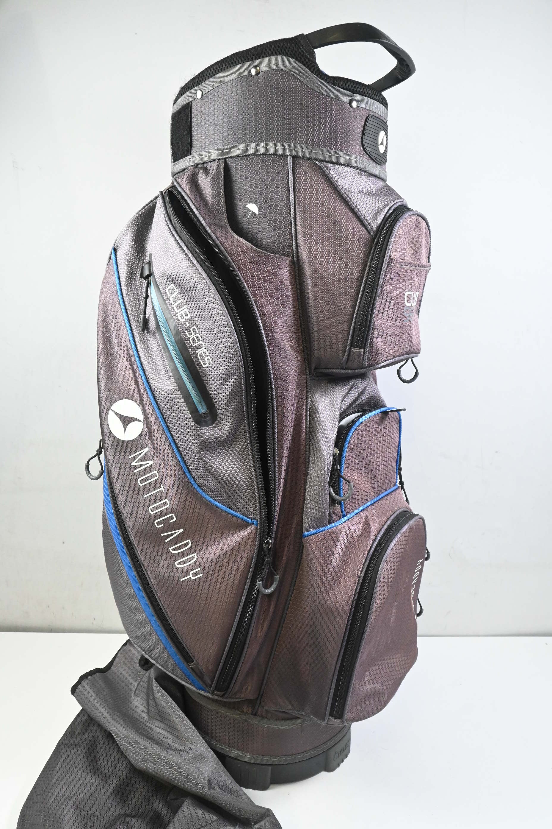Motocaddy Club Series Cart Bag / 14-Way Divider / Grey, Blue & Black