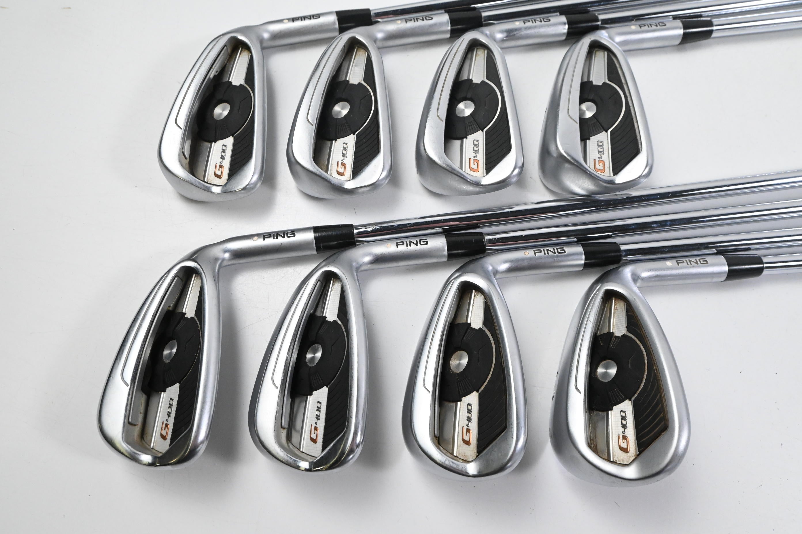 Ping G400 Irons / 4-PW+SW / White Dot / Regular Flex Ping AWT 2.0 Shafts