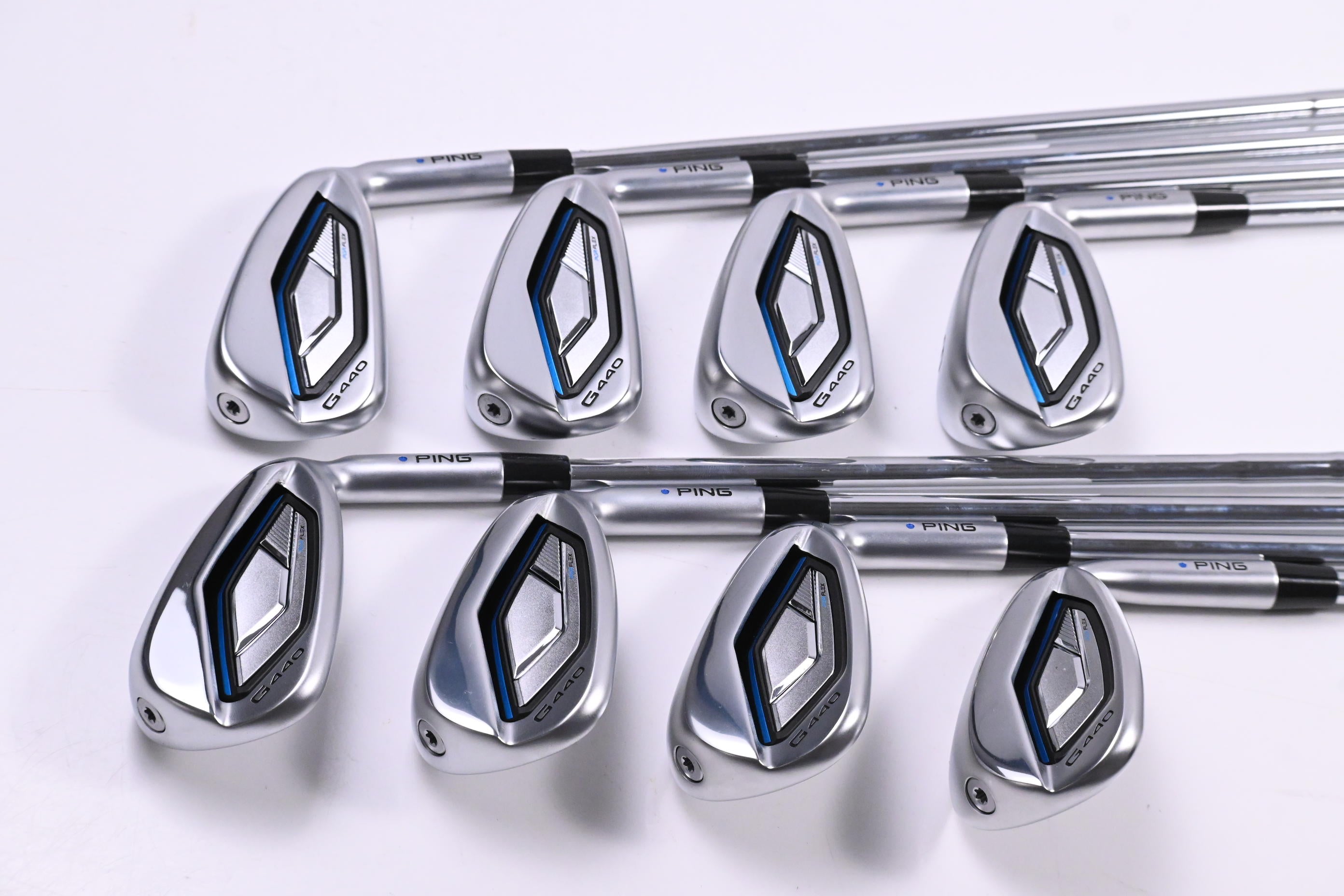 Ping G440 Irons / 5-PW+UW+56° / Blue Dot / Stiff Flex Ping AWT 3.0 Shafts