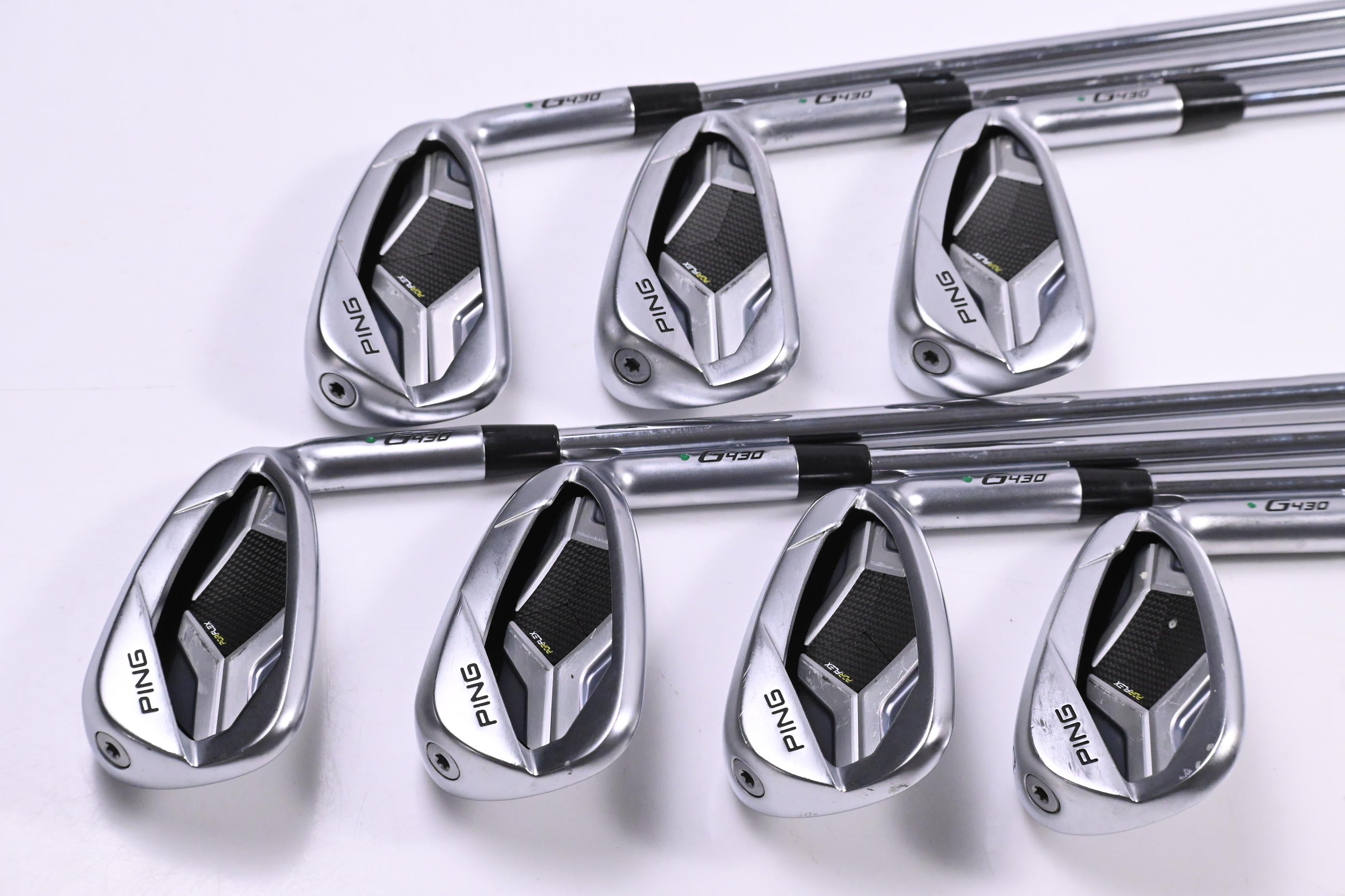 Ping G430 Irons / 5-PW+45° / Green Dot / Stiff Flex Ping AWT 2.0 Shafts