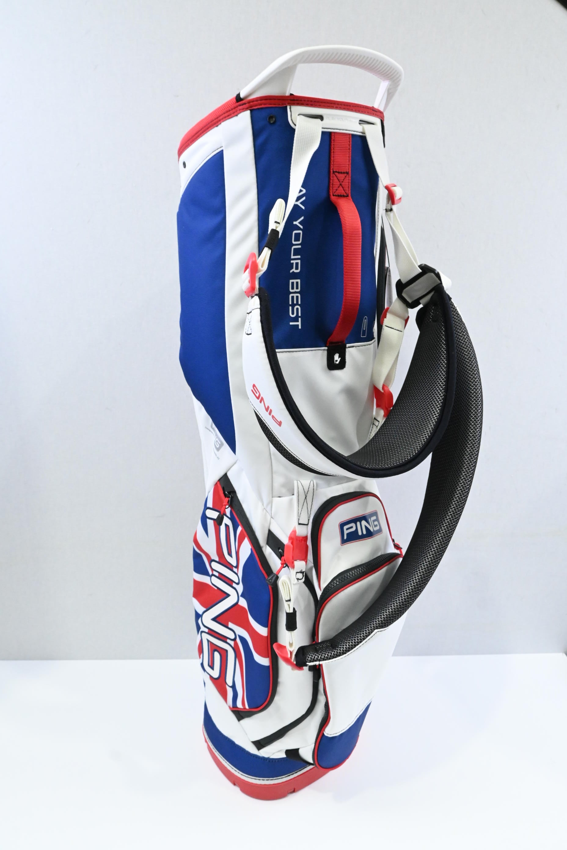 Ping Hoofer Lite Stand Bag / 4-Way Divider / White, Blue, Red