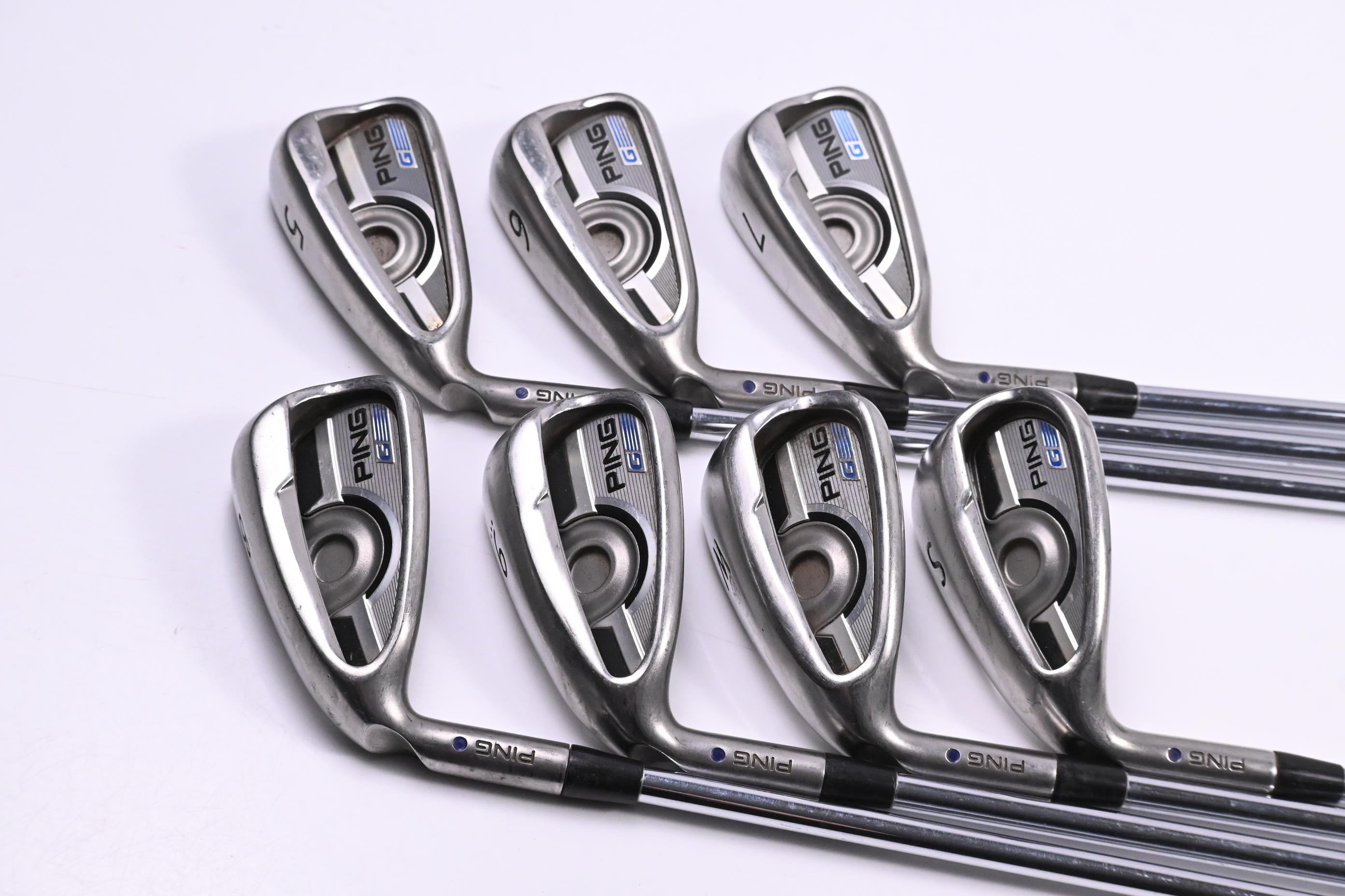 Left Hand Ping G Series Irons / 5-PW+SW / Purple Dot / Senior Flex Ping CFS