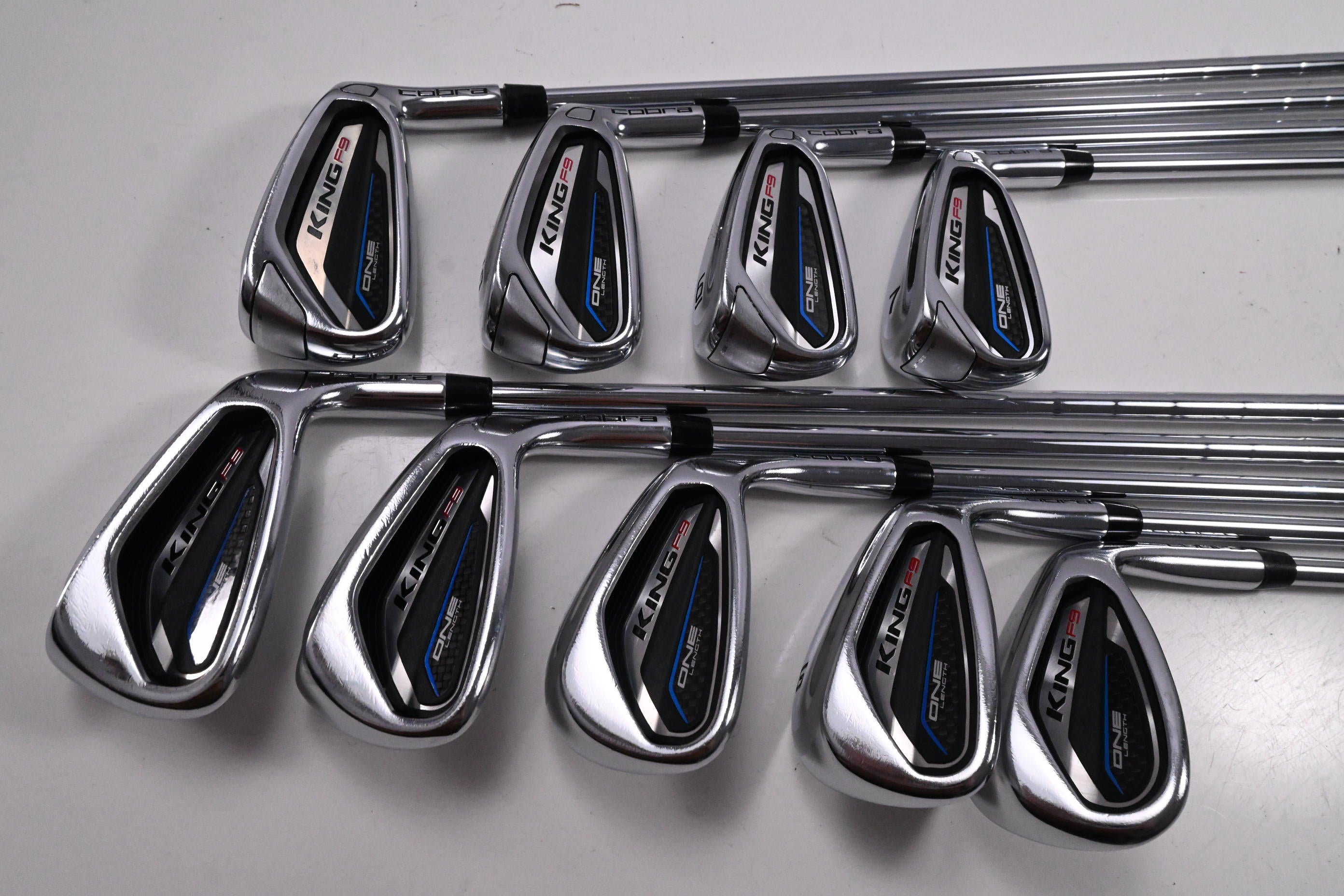 Cobra King F9 One Length Irons / 4-PW+GW+SW / Regular Flex KBS Tour 90 Shafts
