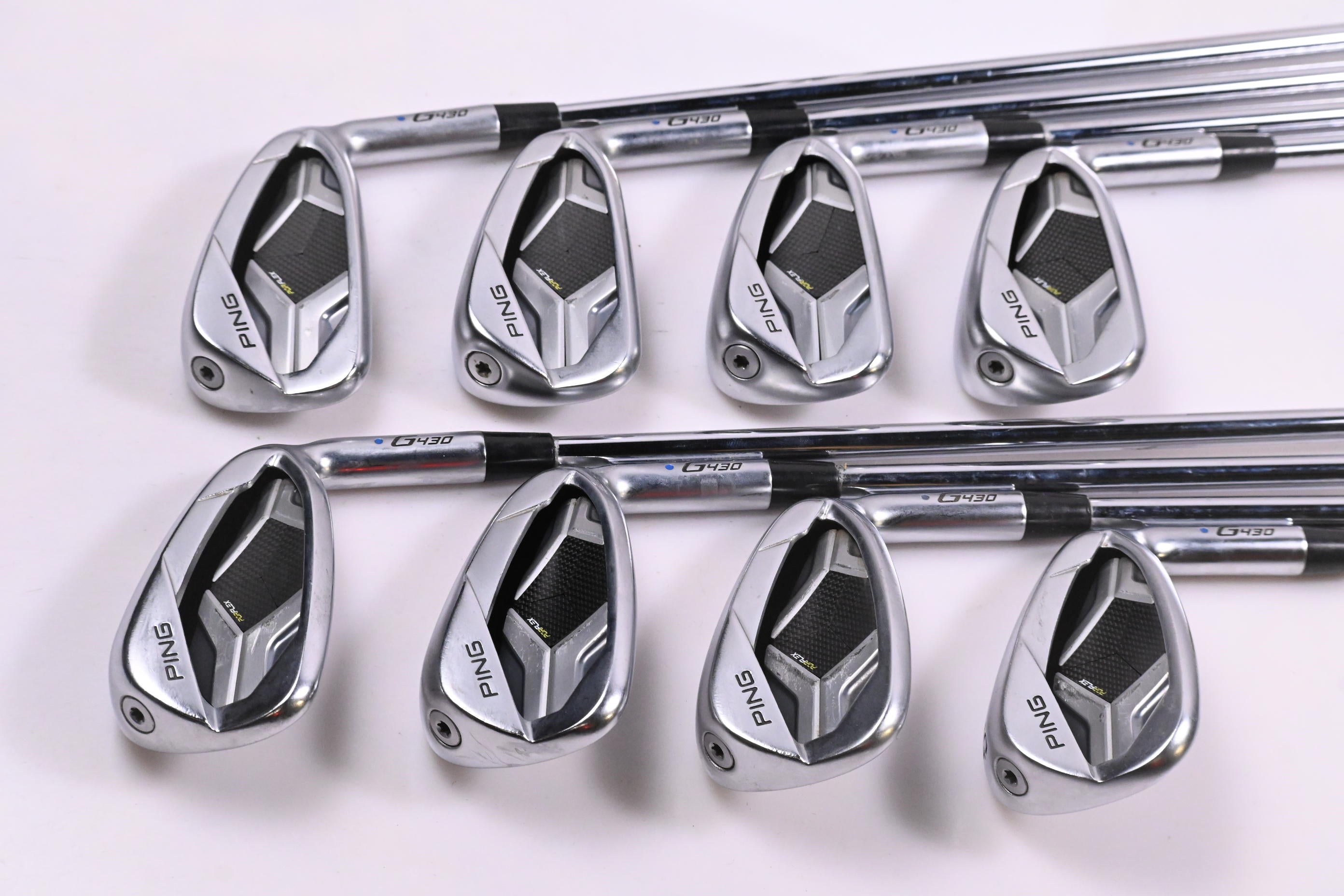Ping G430 Irons / 4-PW+45° / Blue Dot / Regular Flex Ping AWT 2.0 Shafts